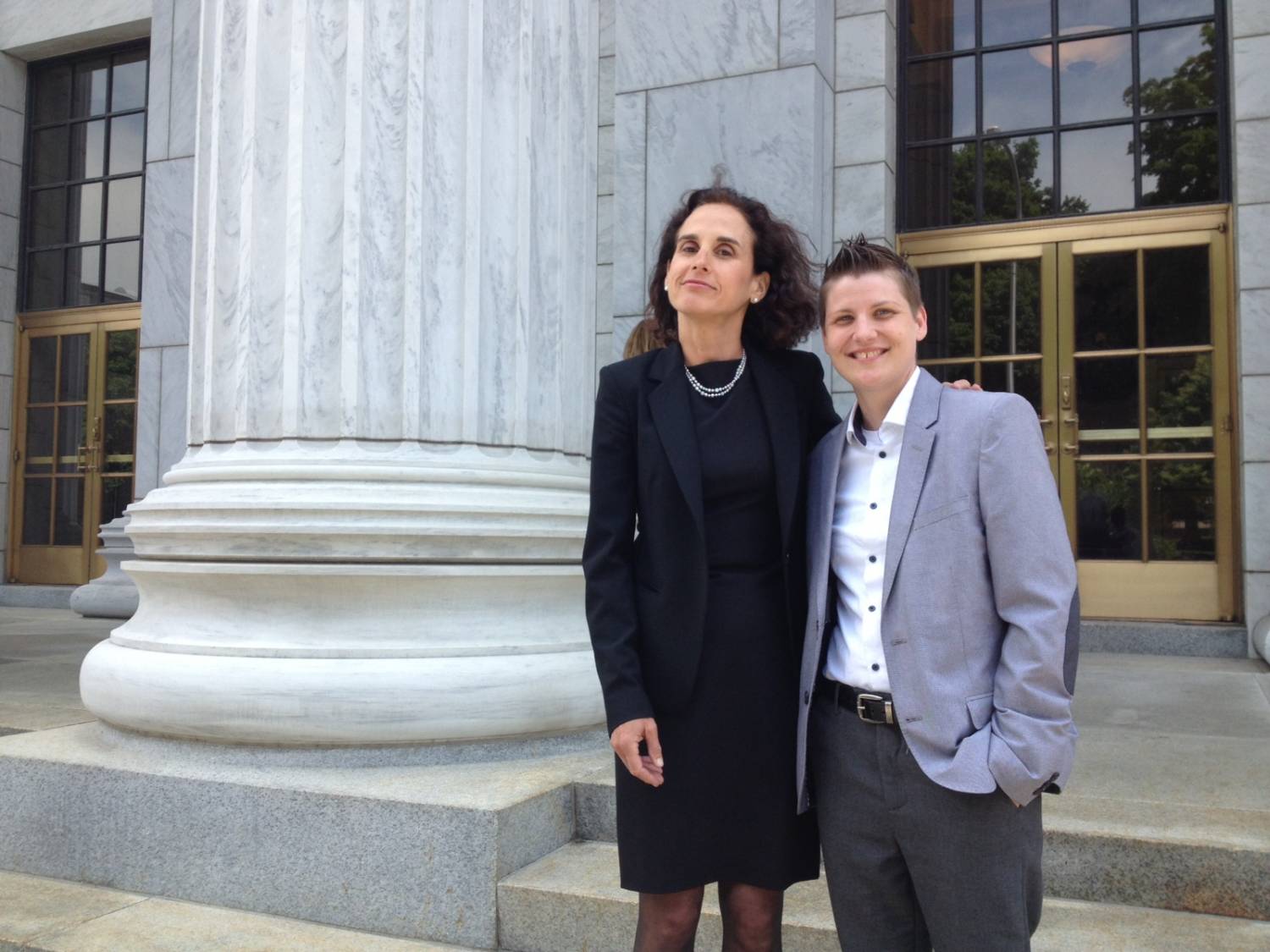 Susan Sommer, National Director of Constitutional Litigation at Lambda Legal (L), with Lambda Legal client Brooke B. (R).