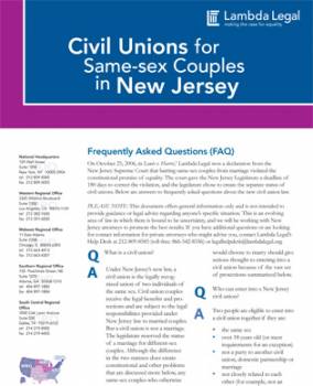 Civil Unions for Same Sex Couples in the State of New Jersey